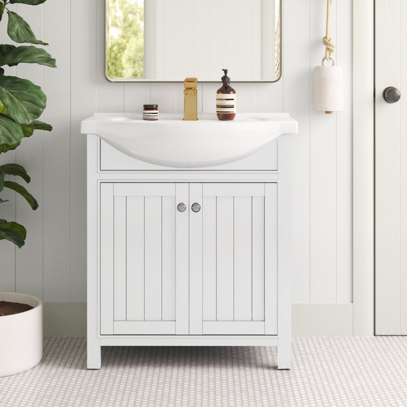 Armillia 30'' Single Bathroom Vanity with Porcelain Top, White