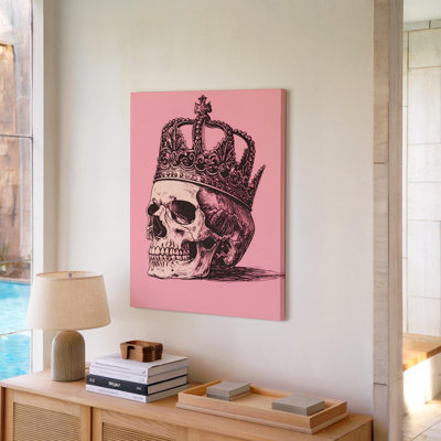 Art mural mural, crâne couronné minimaliste, royauté gothique et art macabre prêt à accrocher, décor de galerie, décoration moderne