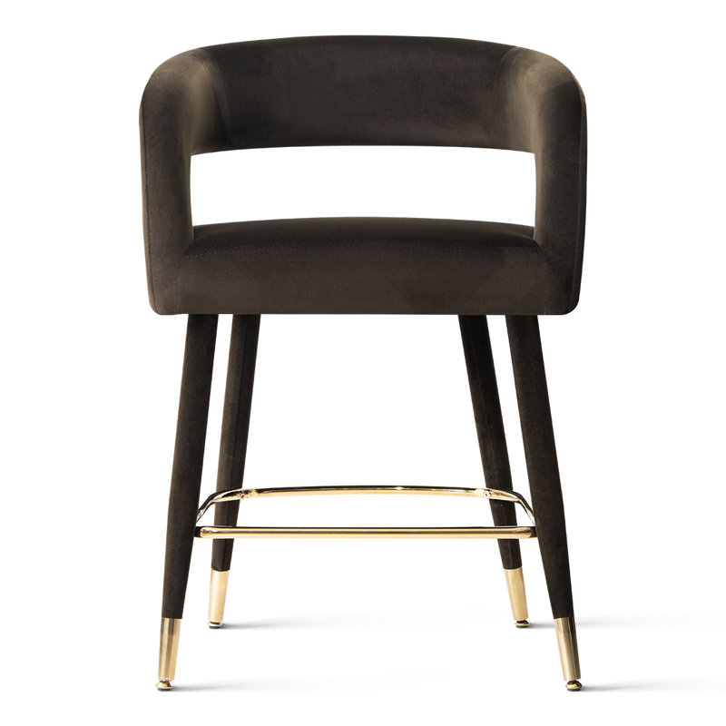 Tabouret de bar 24 po en velours à hauteur de comptoir avec repose-pieds doré, Brun chocolat