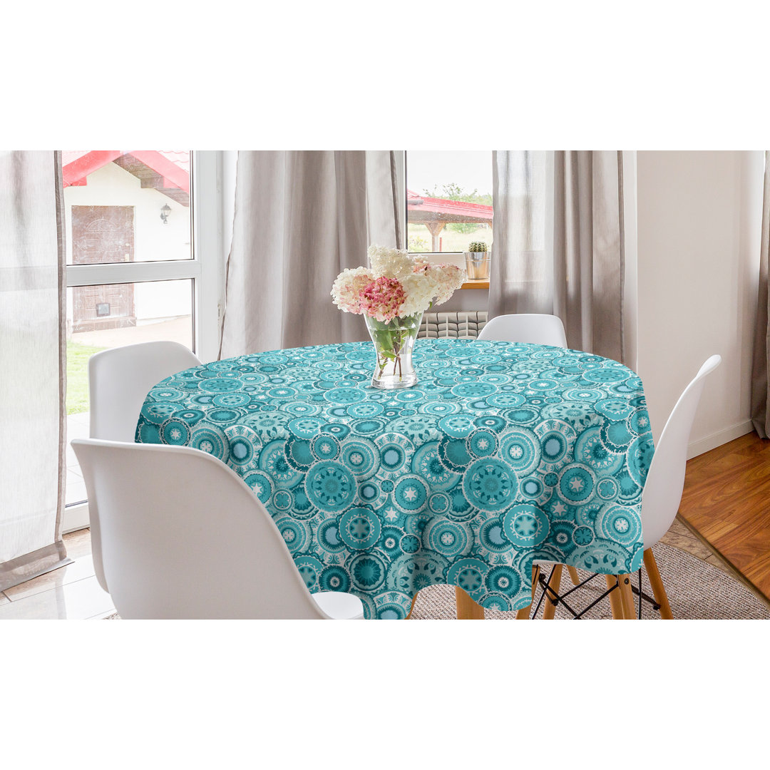 Runde Tischdecke, Mandala Runde, Wasser, Turquoise Teal weiß