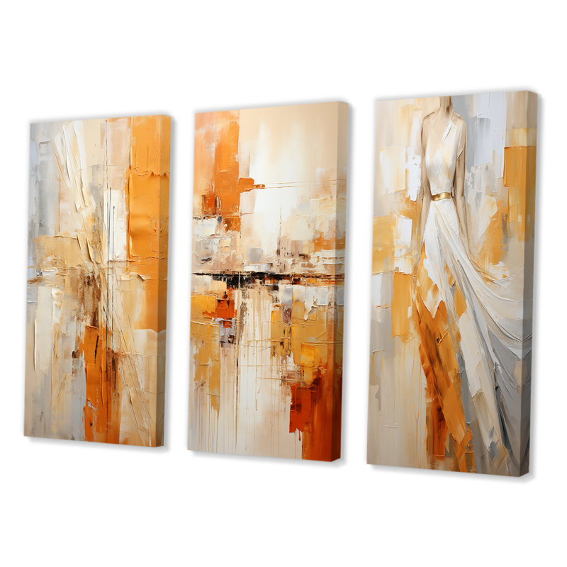 «Glam Orange Beige Collage IV», ensemble d'art mural tendance, H 40 po x l 60 po, Toile tendue
