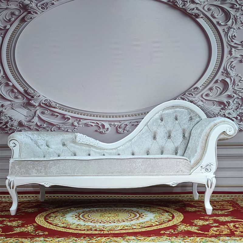 Chaise longue néo-classique en bois massif pour loisirs, Orienté à droite, Gris kaki