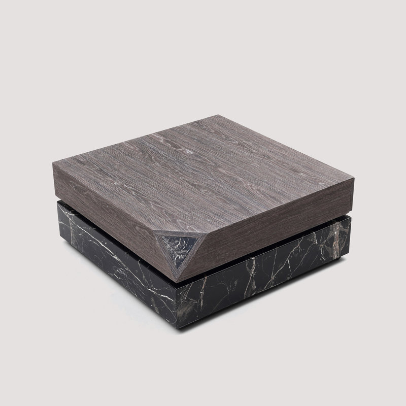 Table basse moderne carrée avec niveau pivotant et tiroir
