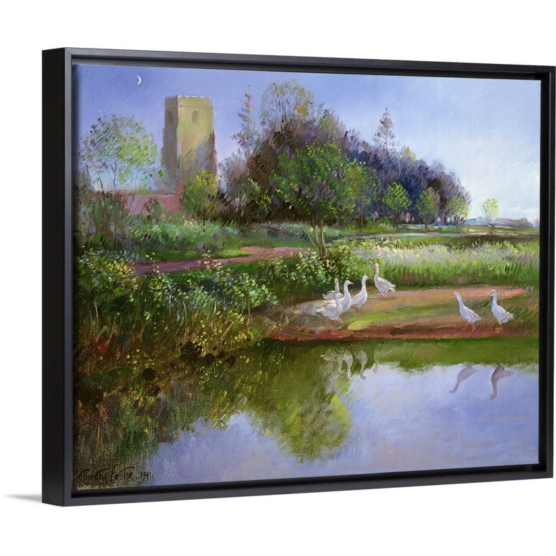 «Geese at Sundown» par Timothy Easton, reproduction sur toile, H 26 po x l 32 po x P 1,75 po, Cadre noir