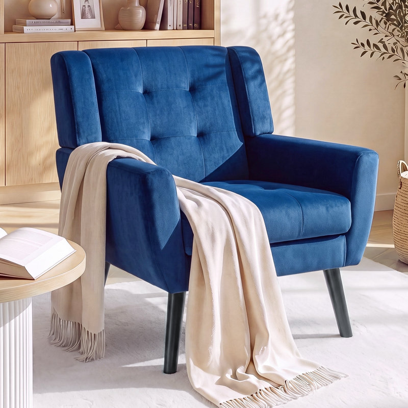 Fauteuil d'appoint Bolanle, Velours bleu royal