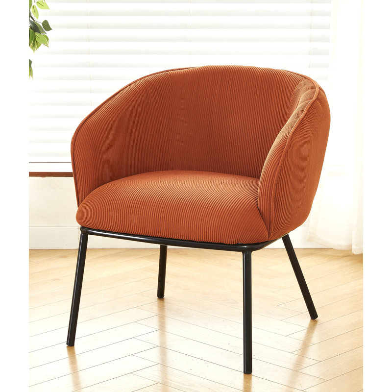 Corduroy upholstery metal leg armchair, Orange Corduroy