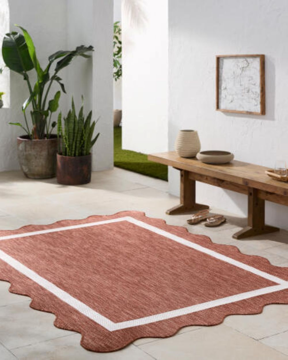 Skiles Beige Outdoor Rug, Rectangle 6'6.7" x 9'0.3"