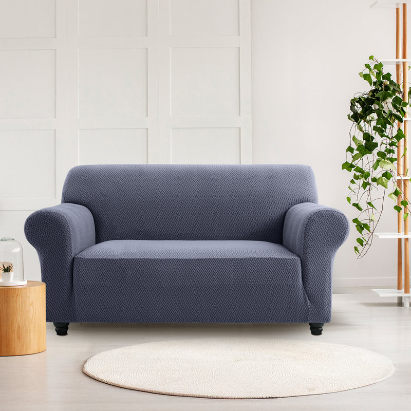 Premium Stretch Spandex Sofa Cover - Durable, Stylish & Easy-Fit Slipcover, 179cm H x 224cm W - (2 Seater), Blue/Grey