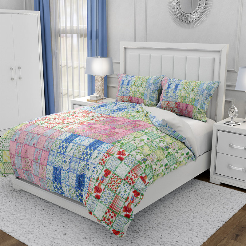 Housse de couette et taies décoratives rouges, bleues et vertes, Housse de couette très grand + 2 taies décorativ