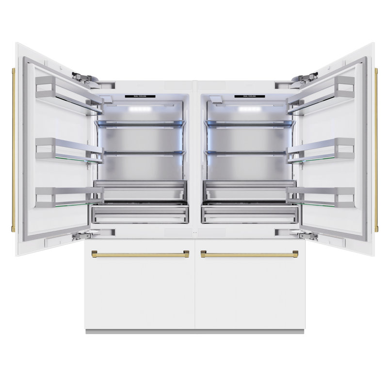 ZLINE Autograph 72 in. Built-In Refrigerator in Stainless Steel w/ Gold Accents, White Matte/Polished Gold