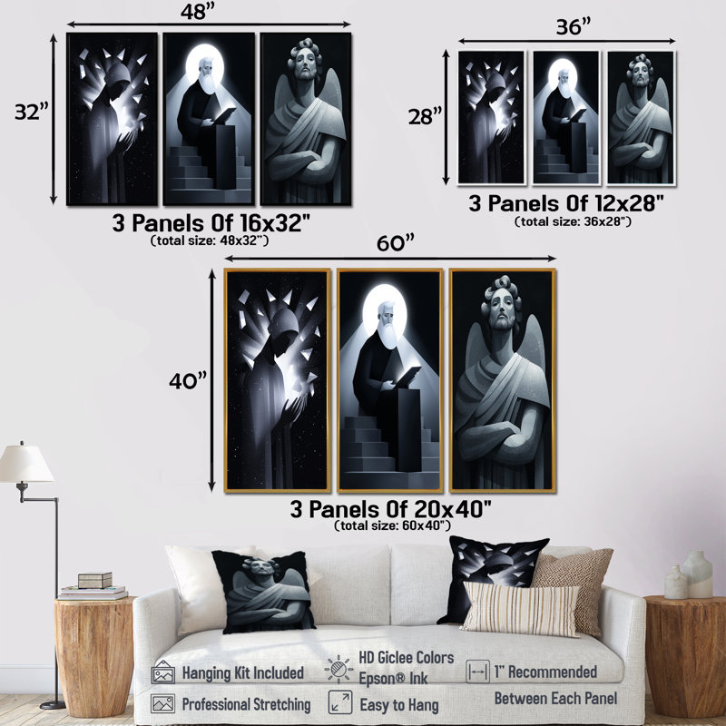 Ensemble de 3 reproductions d'art monochromes, H 32 po x l 48 po, Toile tendue, Ne s’applique pas