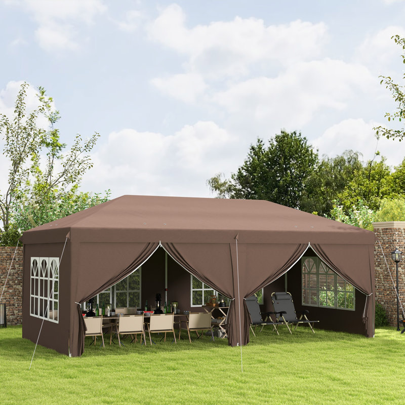 3x6m Pop-Up Gazebo, Garden Gazebo with Curtain Walls and Windows, Brown