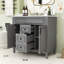 Meuble-lavabo de salle de bain avec lavabo, tablettes de rangement, tiroirs et portes-677733597