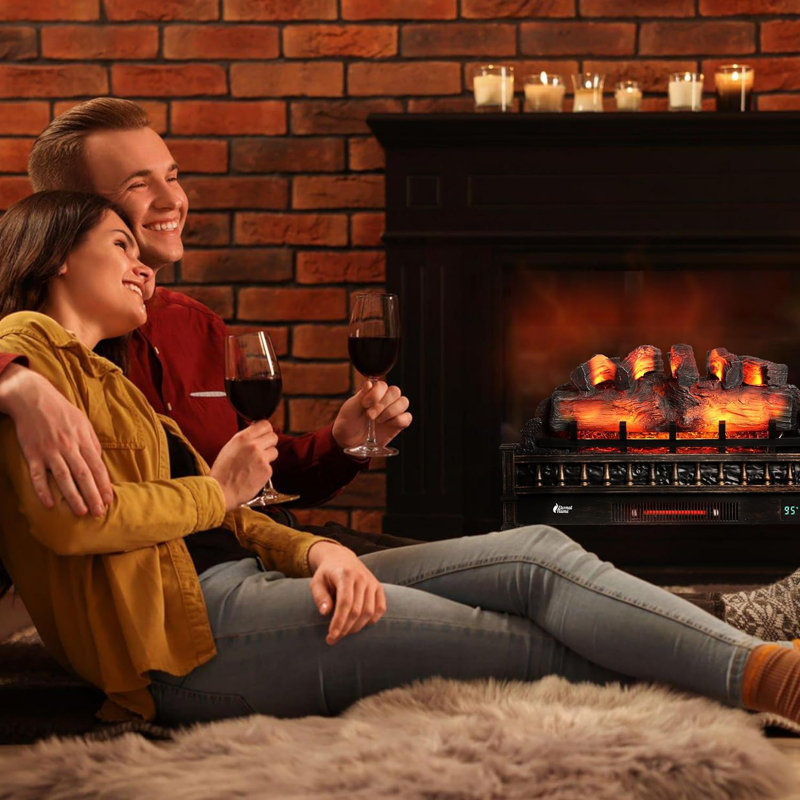 30" WiFi Infrared Quartz Electric Fireplace Log with Sound Crackling, Adjustable Flame Colours, Black