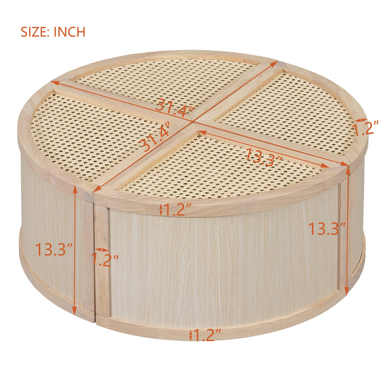 Round-To-Square Modular Coffee Table Set - Light Natural Rattan With Storage, 4 Pieces