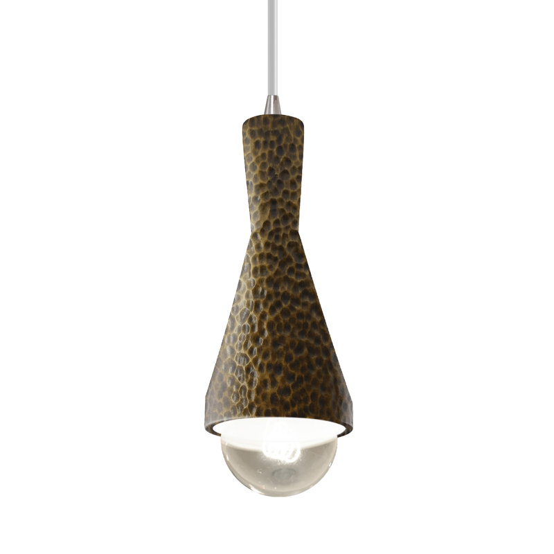 Luminaire suspendu 1 lumière avec détails en métal Breeona, Nickel brossé, Laiton martelé