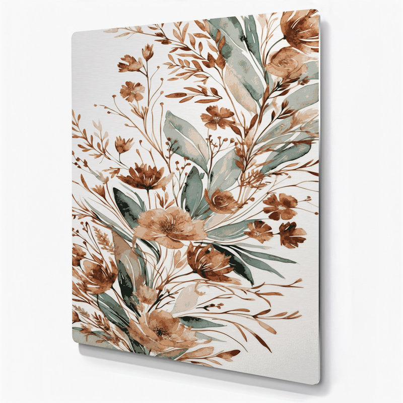 Watercolor Floral 83 Grey Metal Wall Art, 14" H x 11" W