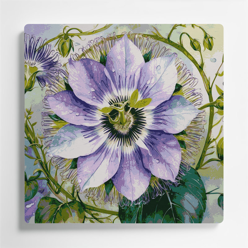 Art mural en métal Botanical Passion Flower, H 144 po x l 144 po x P 0,05 po