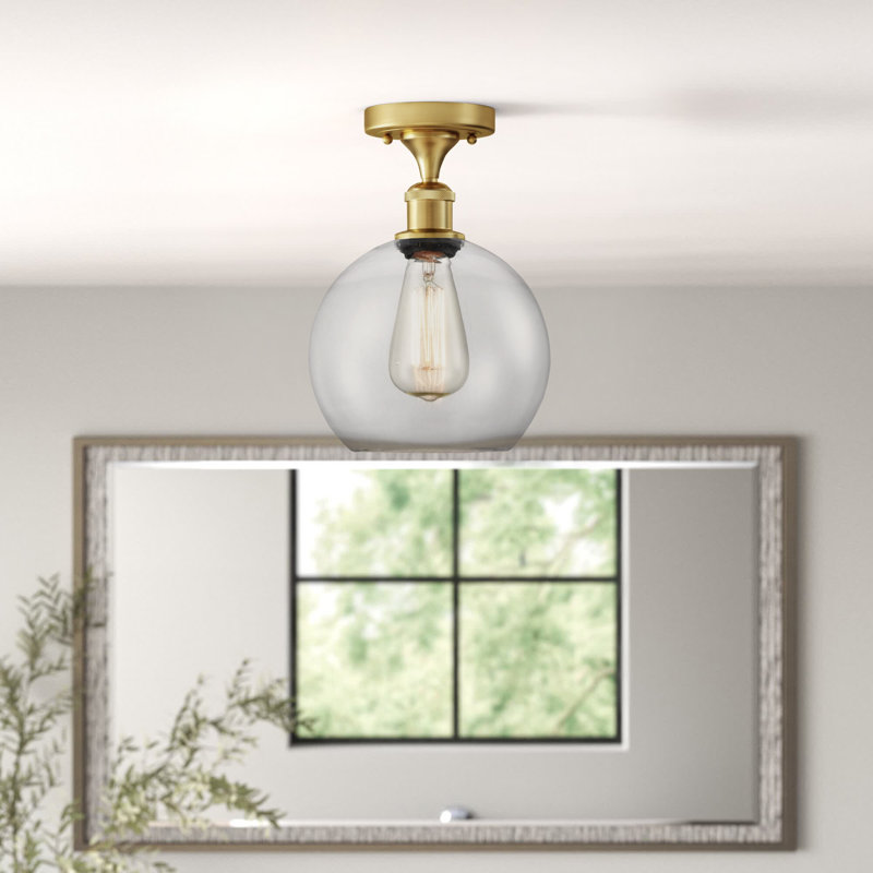 Cranston Glass Flush Mount, Brass, Clear, 10.75" H x 8" W x 8" D
