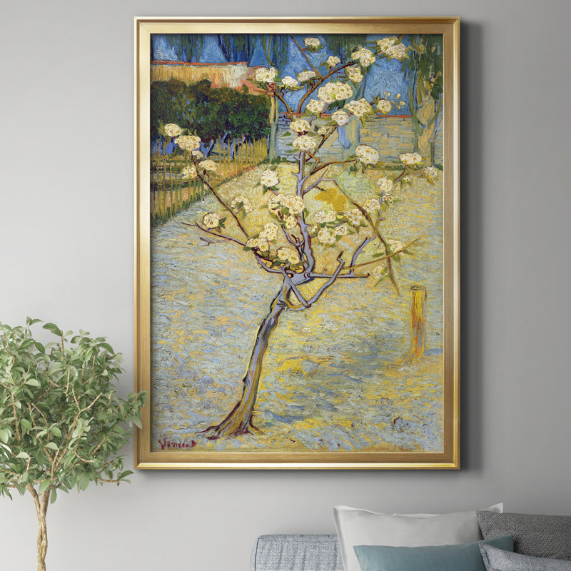«Pear Tree in Blossom», reproduction d'art sur toile, H 26,5 po x l 36,5 po x P 1,5 po, Doré