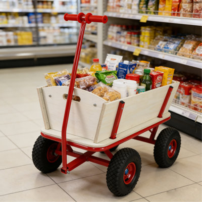 Wooden carriage + four-wheel design, Load-bearing capacity: 260LBS,Children's outdoor stroller, bringing joy to childhood outdoors