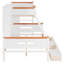 Lit superposé simple au-dessus d'un lit double en bois avec garde-robe, tiroirs, tablettes et lumière DEL (blanc + orange)