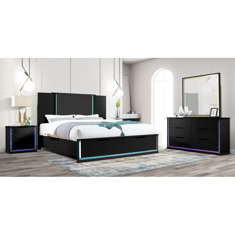 Ensemble de chambre avec éclairage à DEL 4 pièces Pallas, White, King