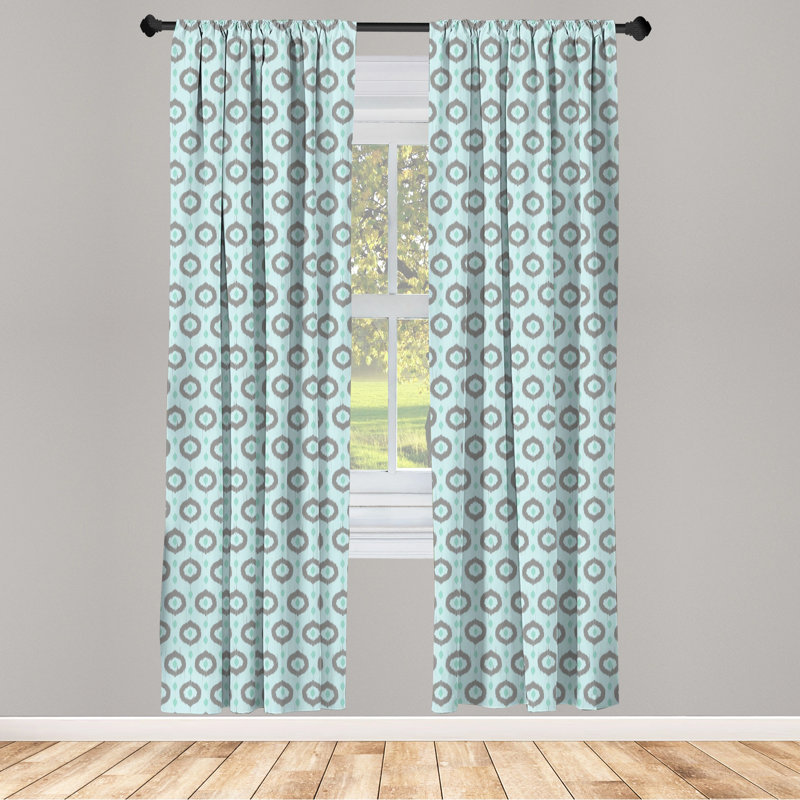 Seafoam Curtains, Ikat Style Motifs Circular Pattern with Dots Inspiration Tribal, Window Treatments Panel for Living Room Bedroom Decor, Seafoam Sea Green Taupe Semi-Sheer Rod Pocket Sliding Panel