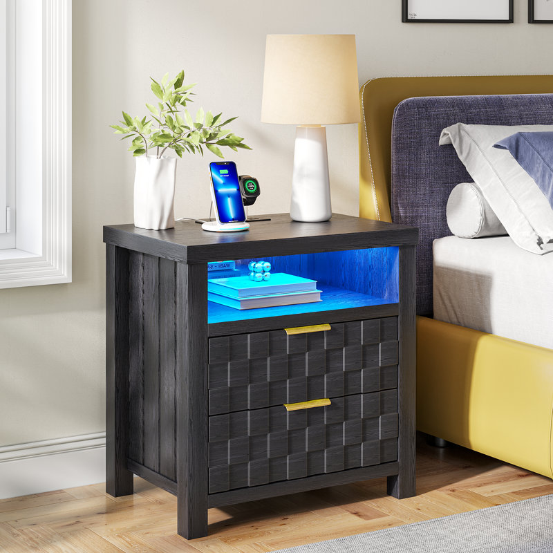 65cm W Manufactured Wood Bedside Table, Black