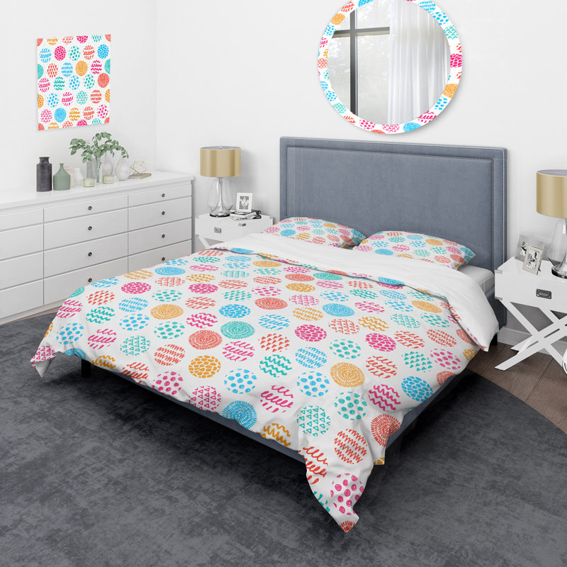Multicolor Circle Dots - Abstract Duvet Cover Set - Microfiber Polyester, Twin Duvet Cover + 1 Standard Sham