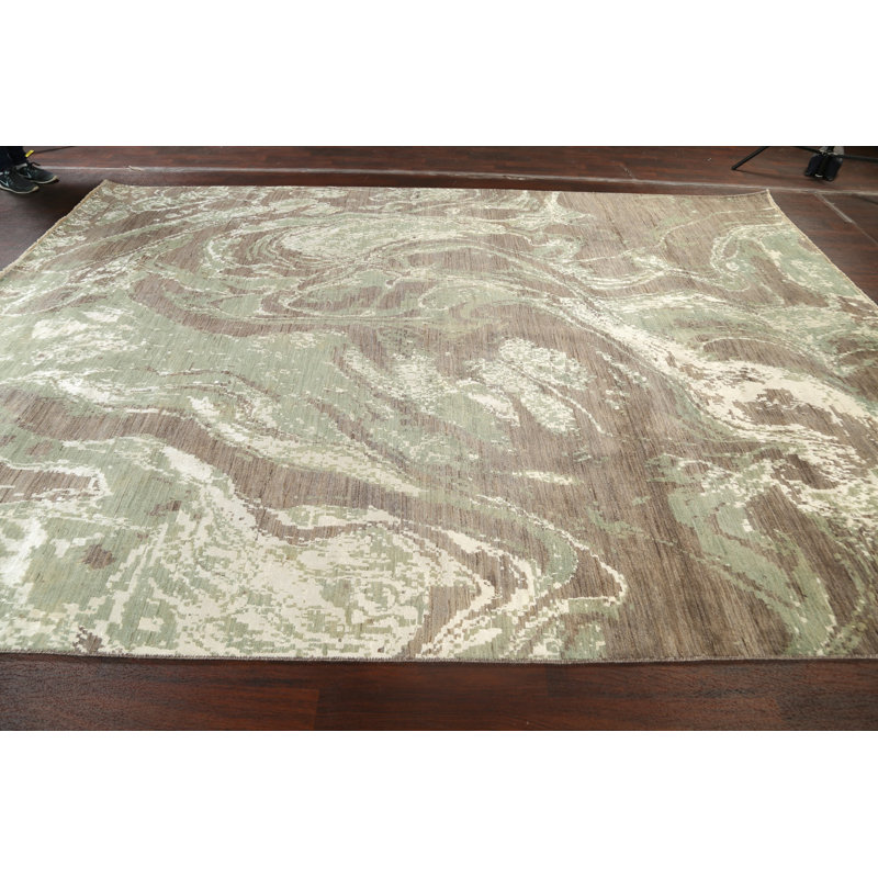 Tapis oriental contemporain à teinture végétale noué à la main 9 x 12