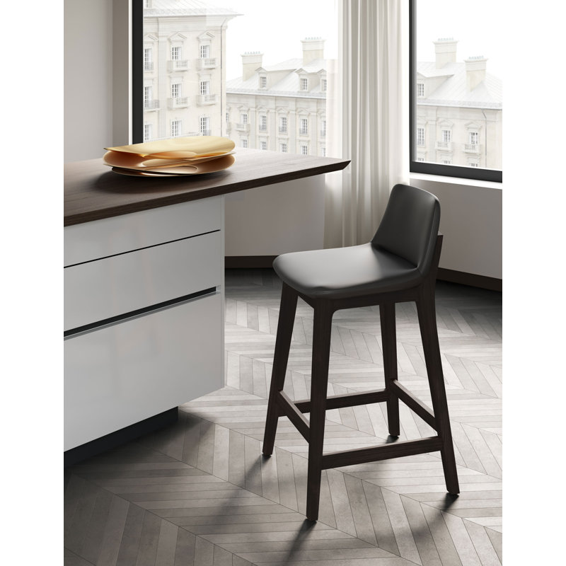 Tabouret de bar et de comptoir Tawanda, Cuir écologique graphite, Tabouret de comptoir (assise de 25 po de hauteur)