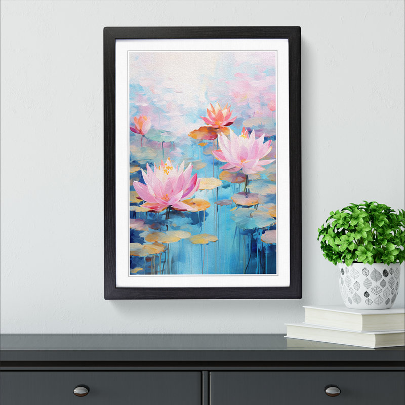 Lotus Flower Action - Single Picture Frame Print on Wood, Black Framed, 34cm H x 25cm W x 2cm D