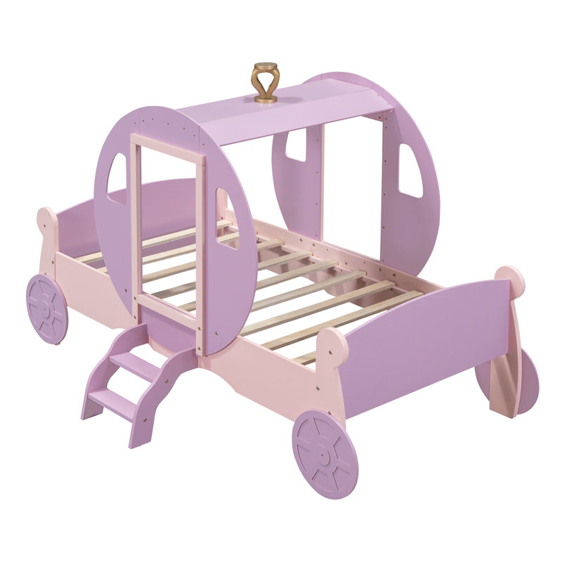 Kids Car Bed With Ladder, Purple/Pink