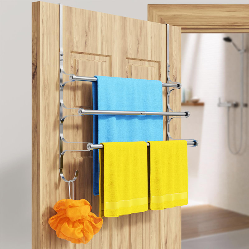 Porte-serviettes au-dessus de la porte, porte-serviettes pour porte de salle de bain, porte-serviettes triple avec crochets (argent)