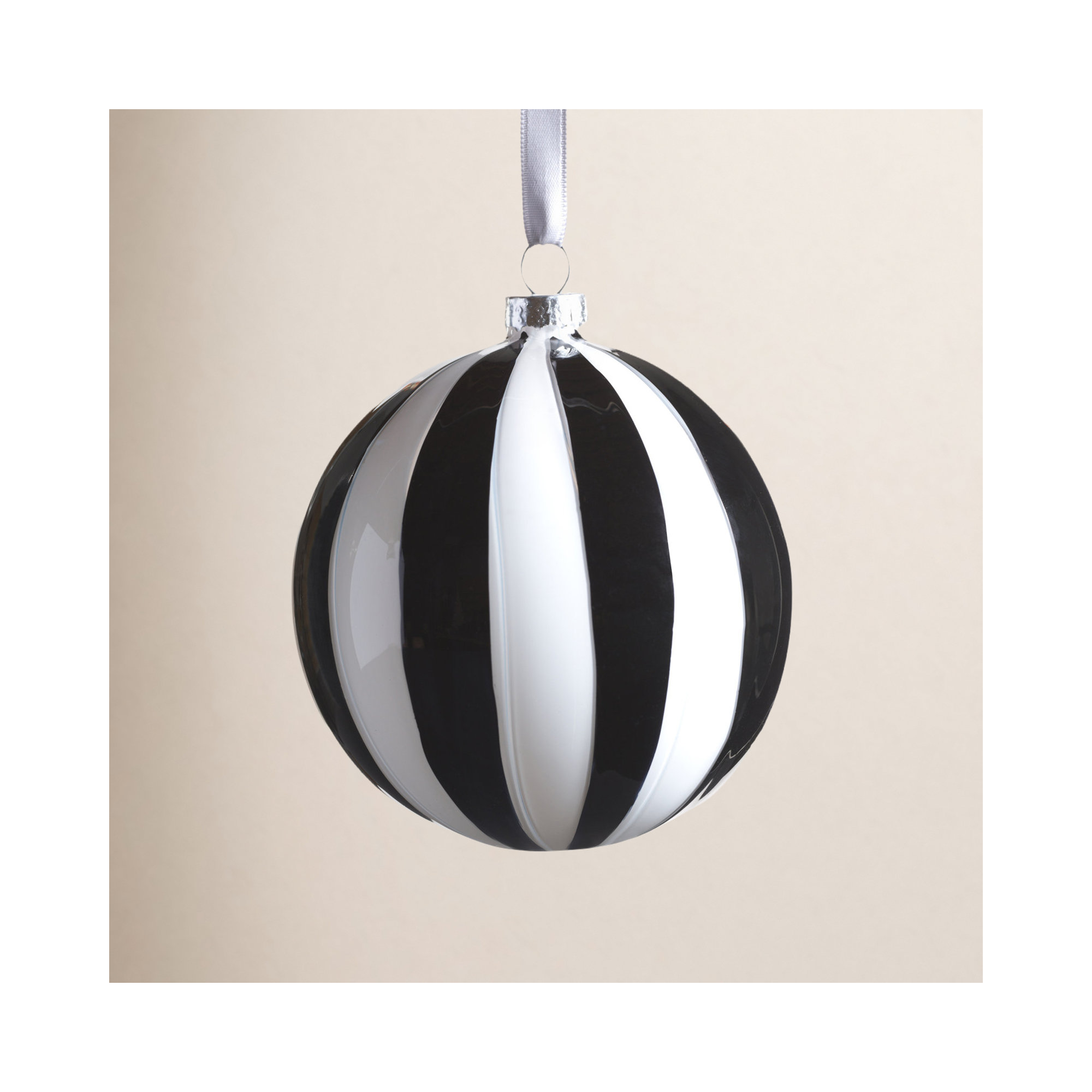 Monochrome Stripe 8-Piece Glass Ornament Set, Ball, 4" H x 4" W x 4" D