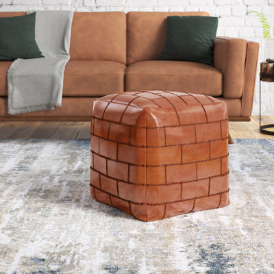 Brock Leather Pouf by Steelside