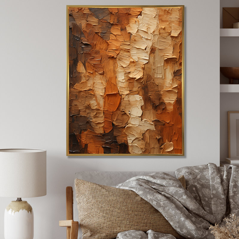 «Brown Tree Bark Essence 2», reproduction sur toile encadrée, H 40 po x l 30 po x P 1,5 po, Cadre flottant doré