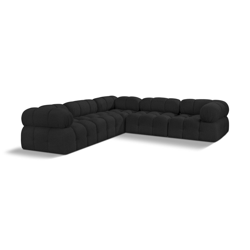 Ivanovic 5 - Piece Upholstered Sectional, Black Boucle Fabric