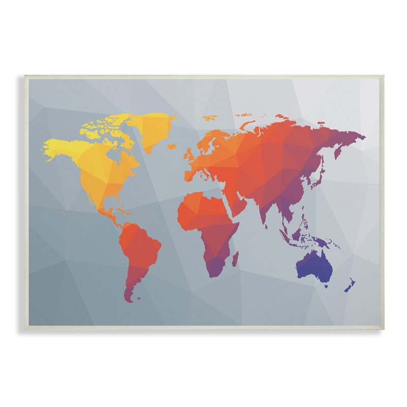 « polygon map world map », impression, H 13 po x l 19 po x P 0,5 po, Plaque murale