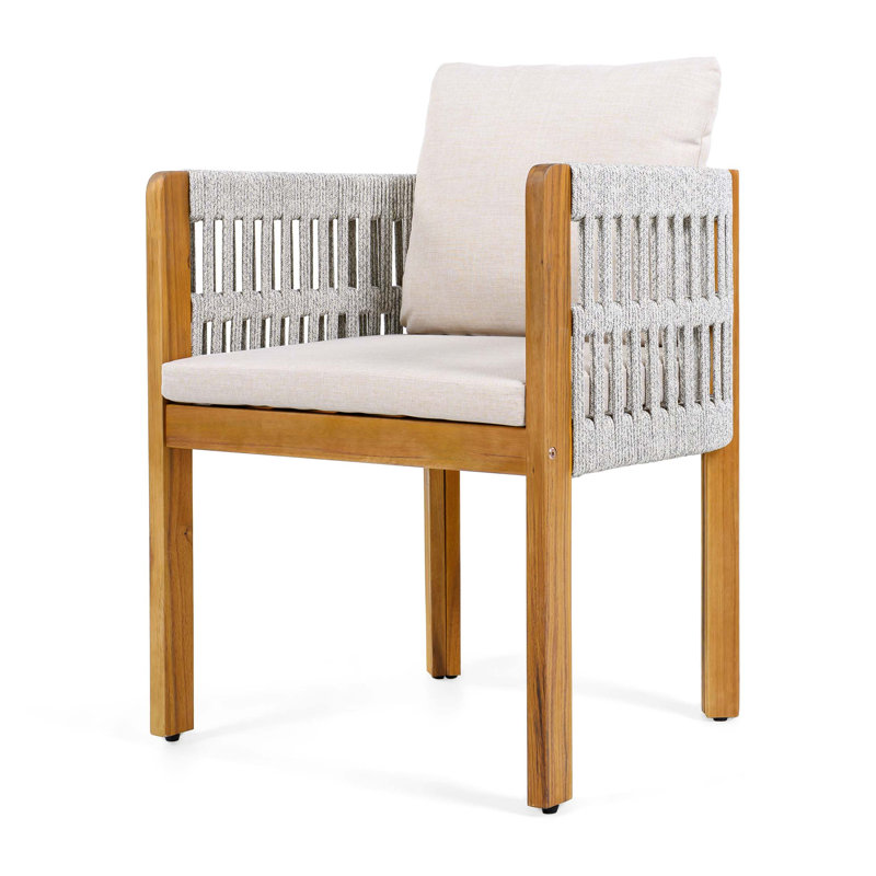 Chaises de salle à manger d'extérieur en bois d'acacia avec coussins lavables imperméables et capacité de 400 lb, Gris