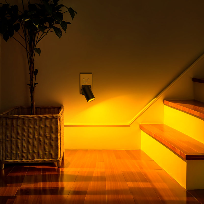 Black Swivel Cylinder Plug-In Dimmable Night Light Amber 2000K