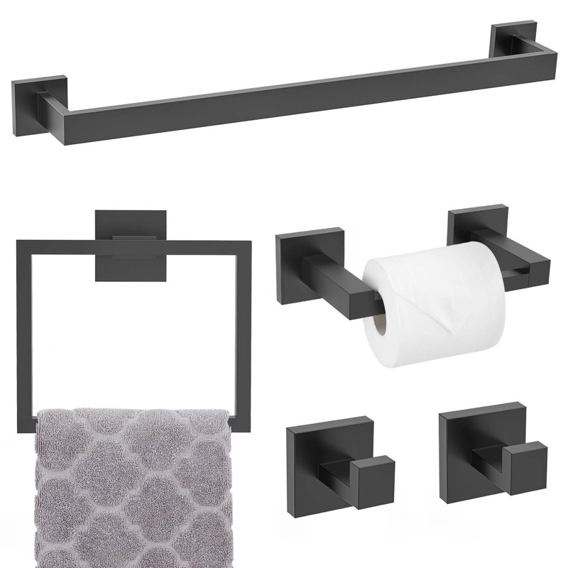 Ensemble de porte-serviettes de salle de bain 5 pièces, ensemble de porte-serviettes moderne 23,6 pouces Sus304, Noir mat
