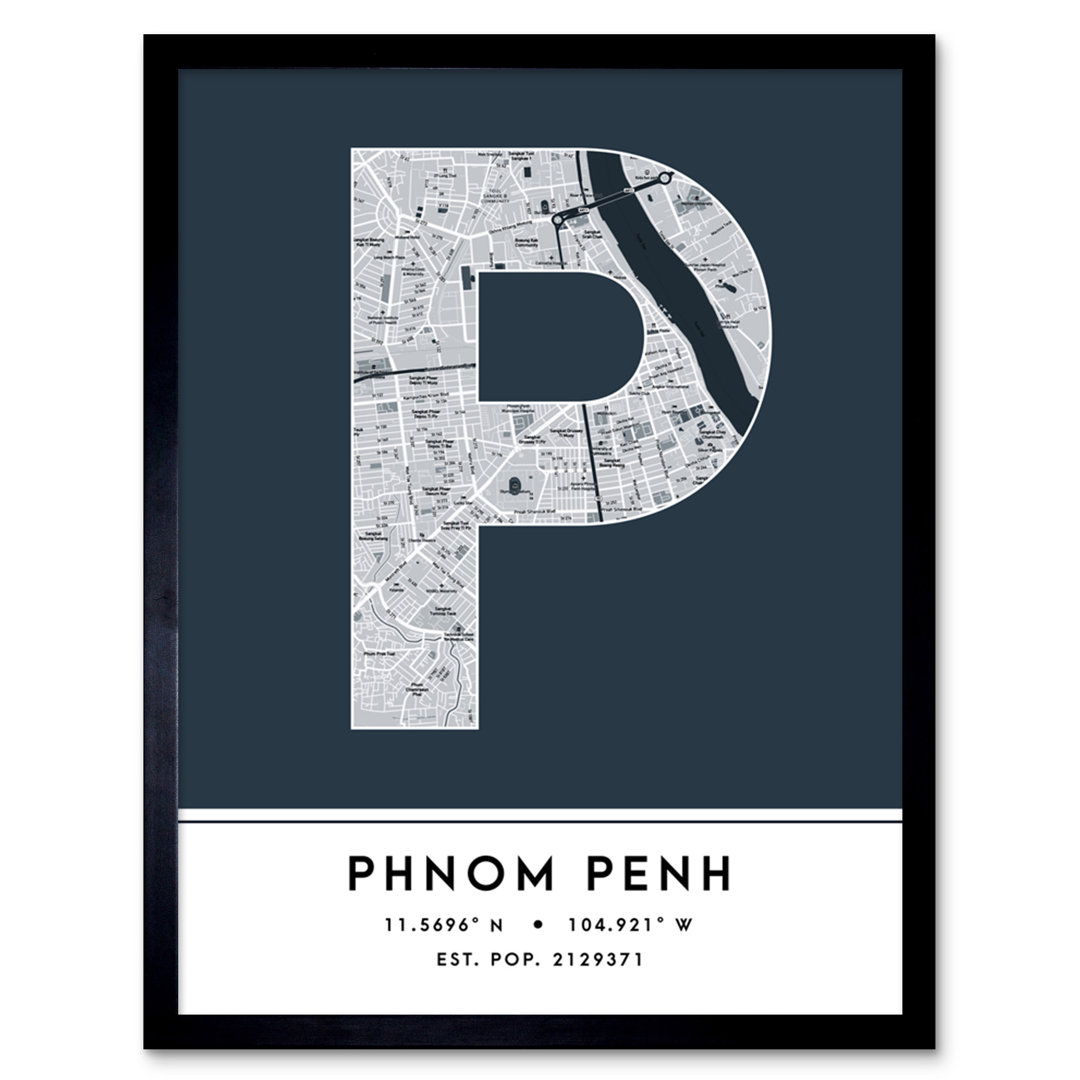 Phnom Penh City Map Phnom Penh Cambodia City Map - Single Picture Frame Typography