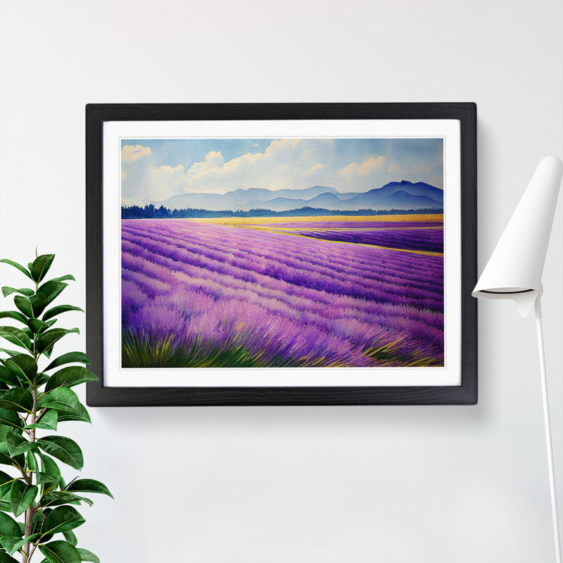 Watercolour Lavender Field Vol.4 - Single Picture Frame Print, Black, 34cm H x 46cm W x 2cm D