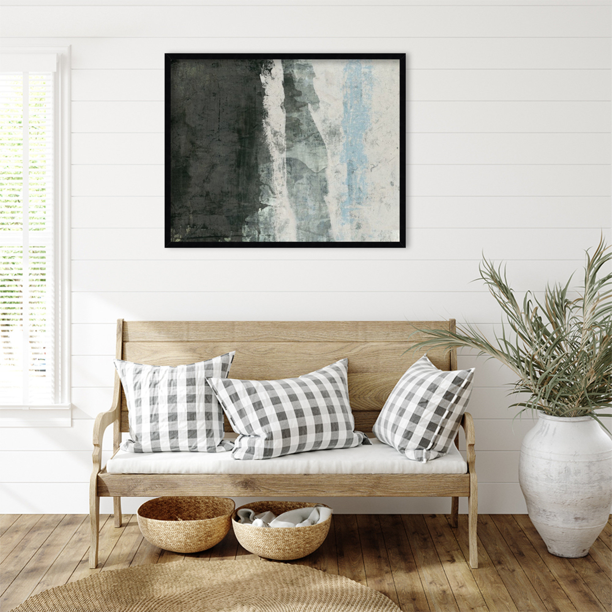 Black and Grey and Blue II by Fresno Wood Framed Wall Art Print, 27" H x 33" W, Black