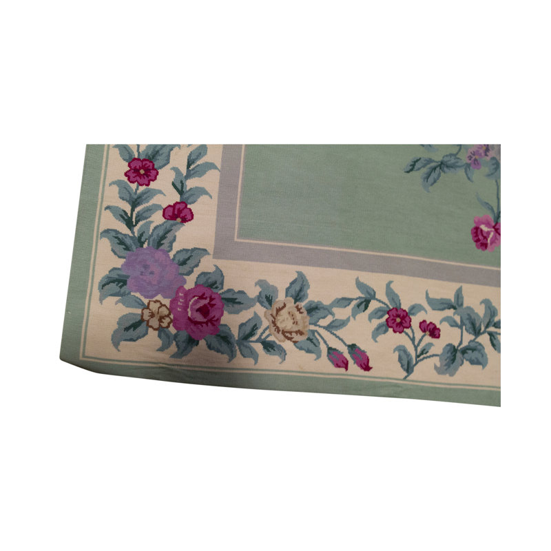 Hand-Knotted High-Quality Green and Red Area Rug