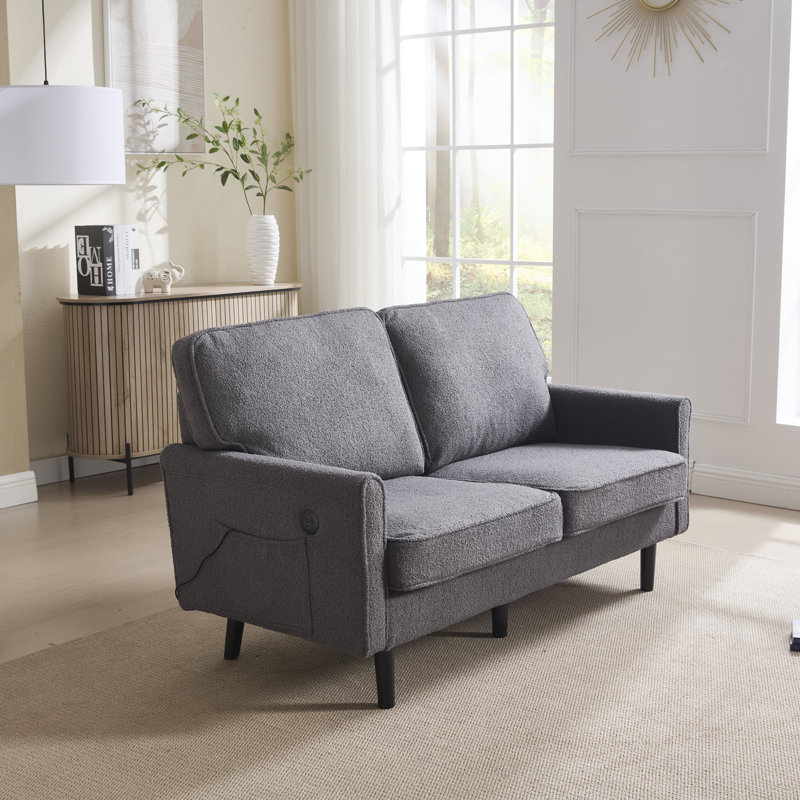 Canapé-lit Kole avec port USB et housse de coussin amovible Kole, Boucle gris, Gris