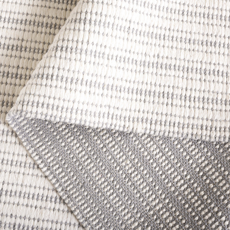 909 Hand Woven Cotton/Wool Striped Rug , Rectangle 6' x 9', Gray/Ivory