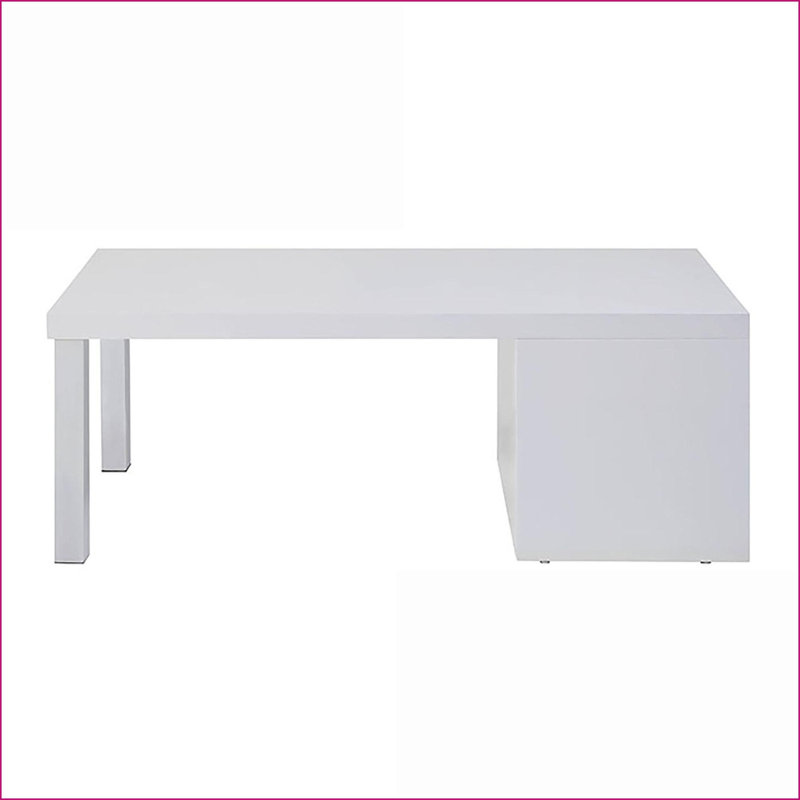 Table basse de salon blanche ultrabrillante avec pieds chromés - Rangement peu encombrant